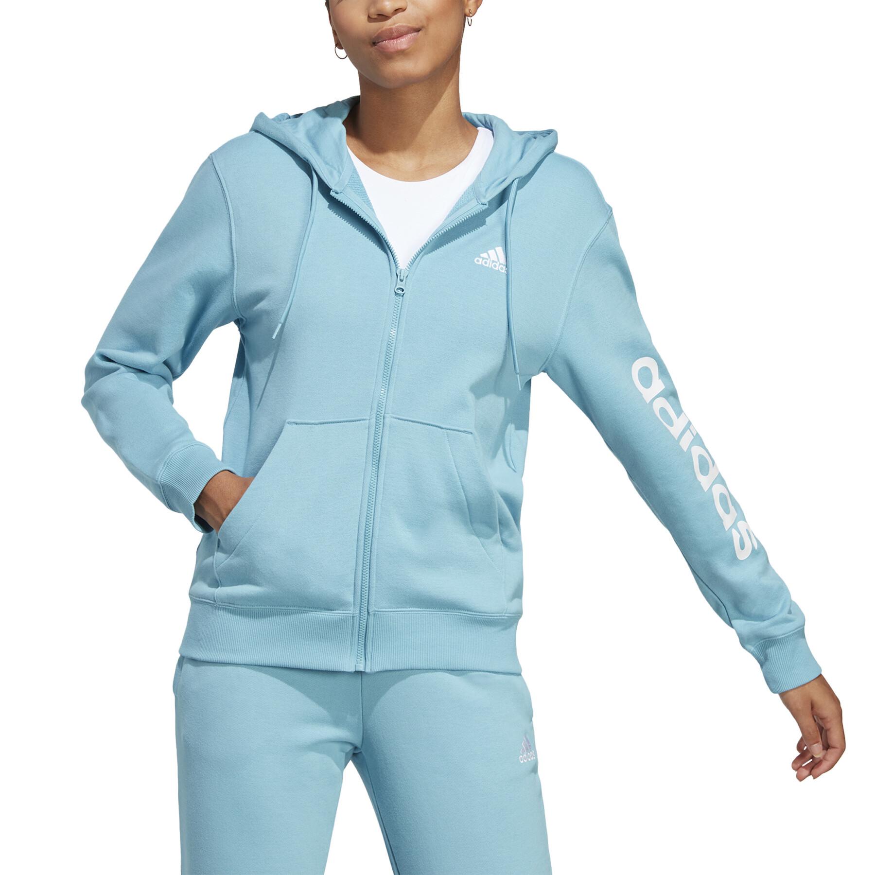 Sweatshirt linear Kapuzenpullover Molton Full Zip Frau adidas Essentials