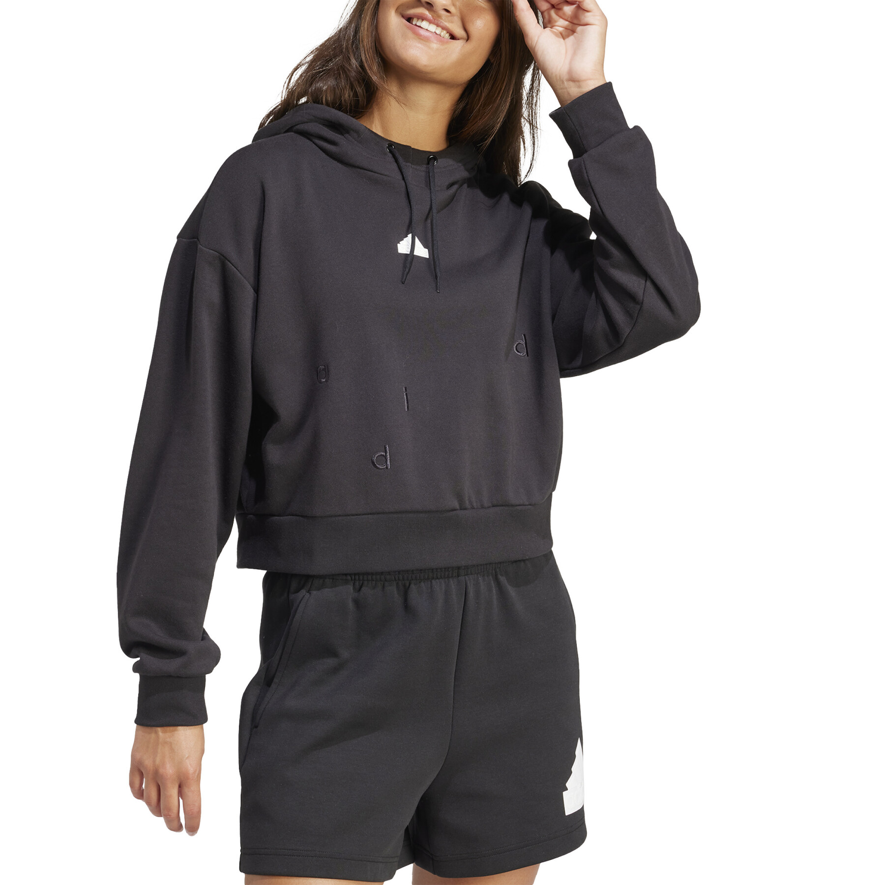 Damen-Sweatshirt mit besticktem Kapuzenpullover crop french terry adidas
