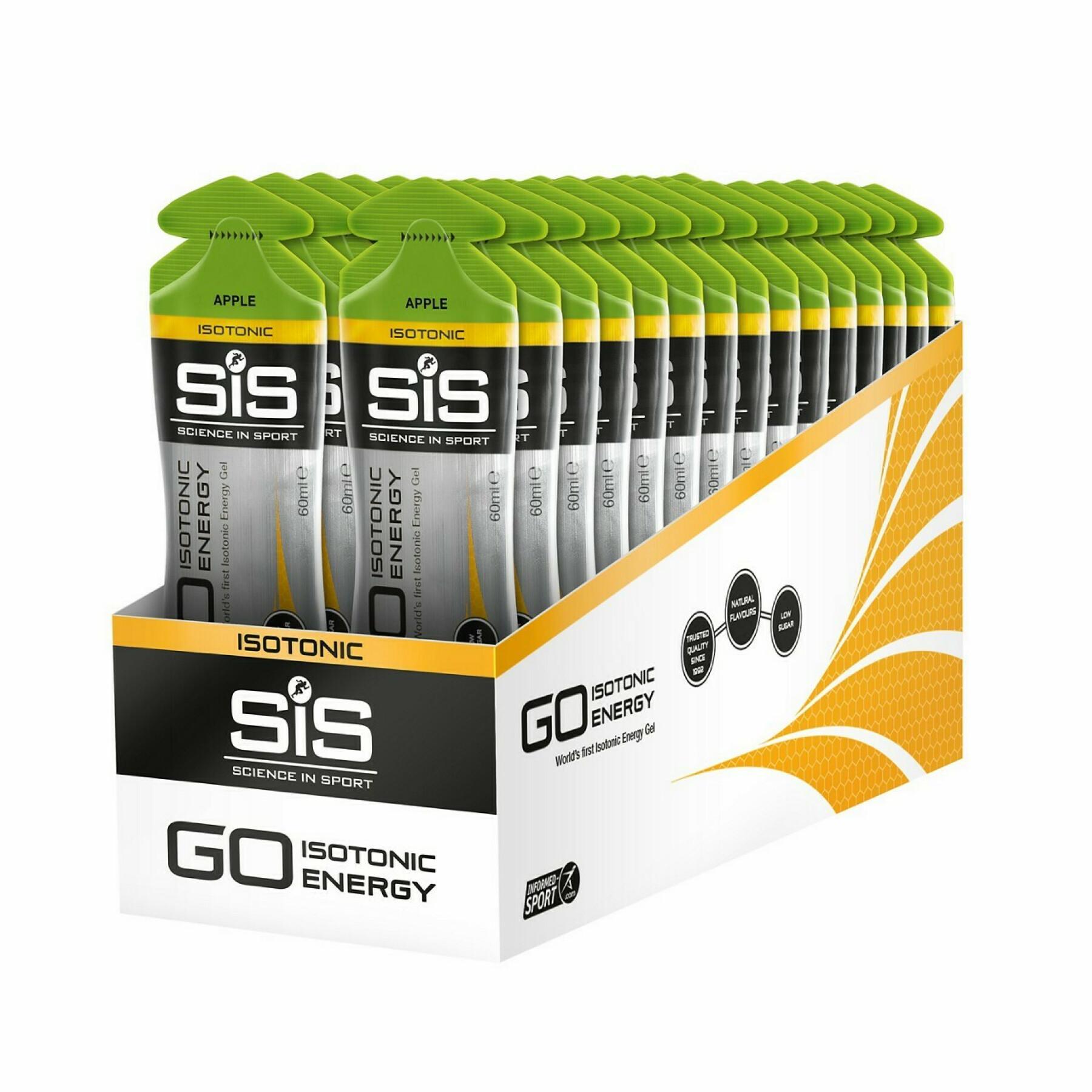 Packung mit 30 Energiegel Science in Sport Go Isotonic - Pomme - 60 ml